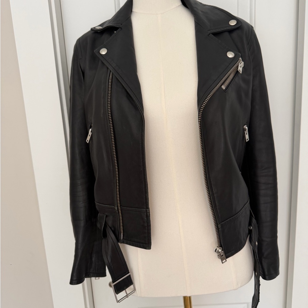 IRO Black Leather Moto Jacket Asymmetrical Biker Jacket EU 40 Medium - Picture 2 of 7